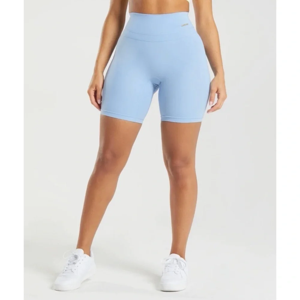 GymShark x Whitney Simmons Cycling Shorts Womens Small Sky Blue Metal Tab